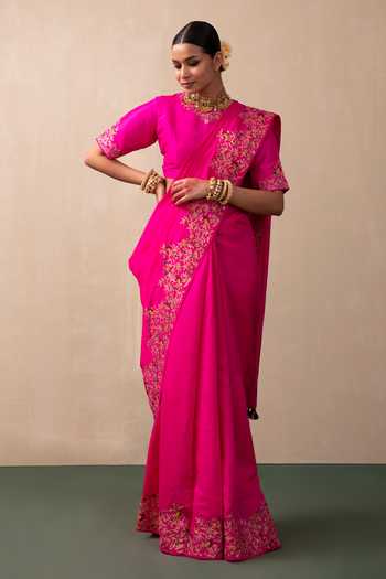 Pink Embroidered Silk Saree main image 0