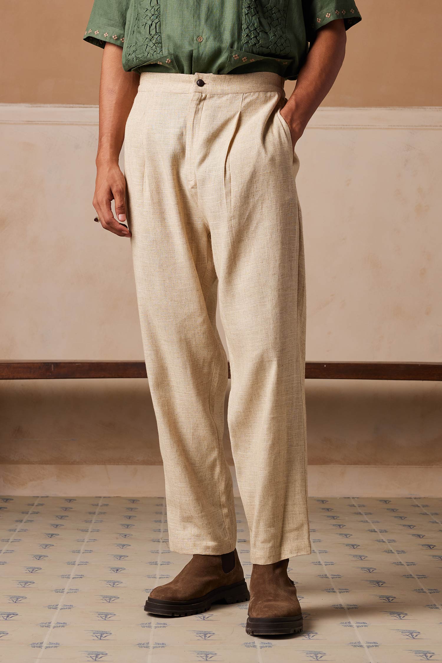 Cord - Ivory Solid Linen Zen Pant
