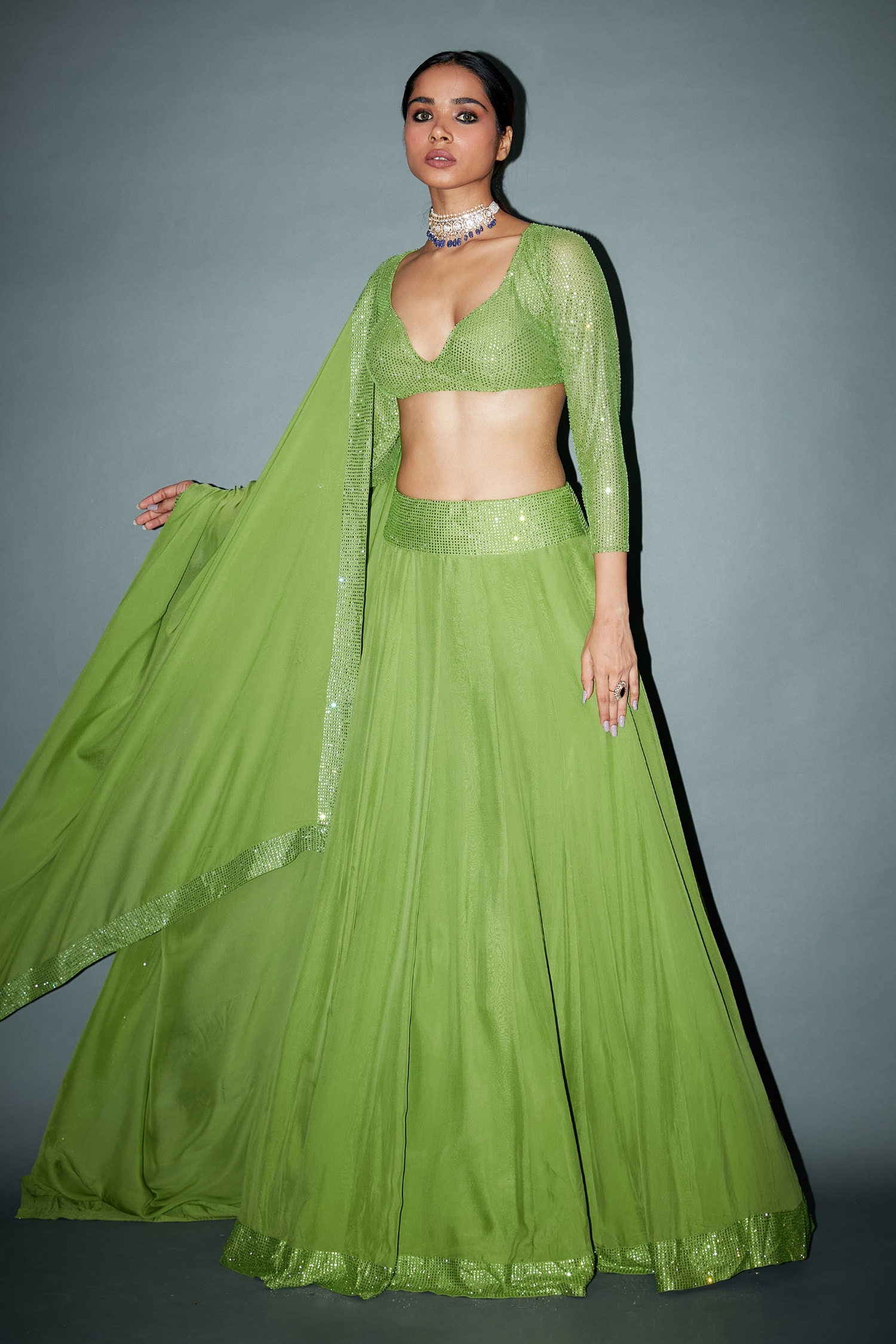 Lime Green Embroidered Lehenga Set | Ritika Mirchandani – KYNAH