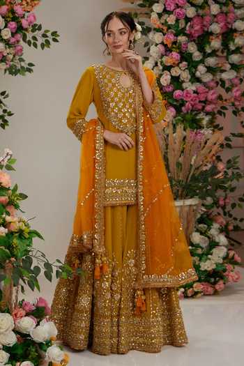Yellow Nakshi Gota Embellished Kurta With Gota Pati Gharara and Dupatta (Set of 3)