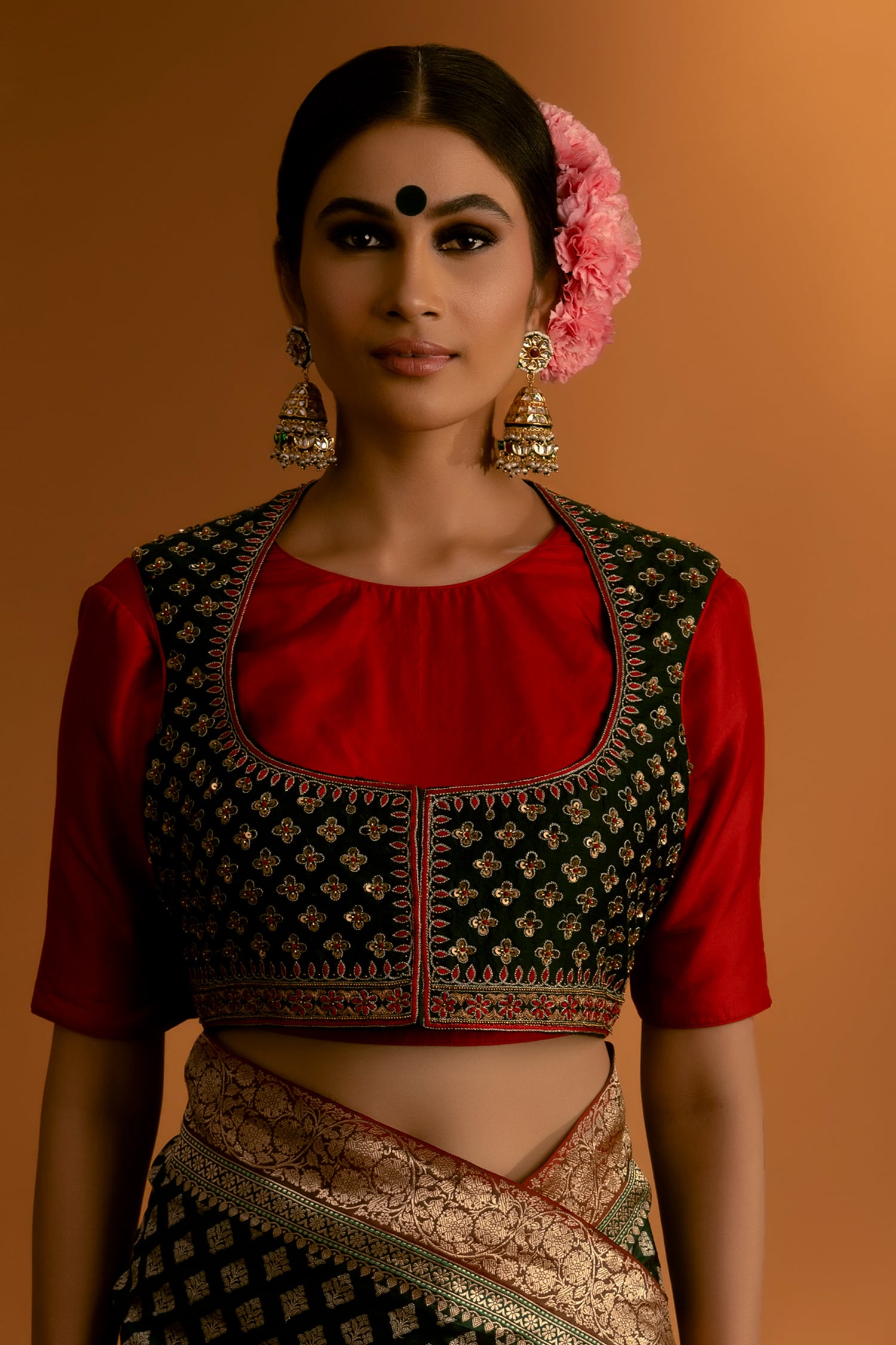 Buy Green Silk Embroidered Jacket And Blouse Set For Women by Priyal