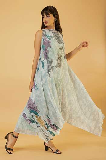 strapless open back dress Beige Organza Double Layer Kaftan Dress