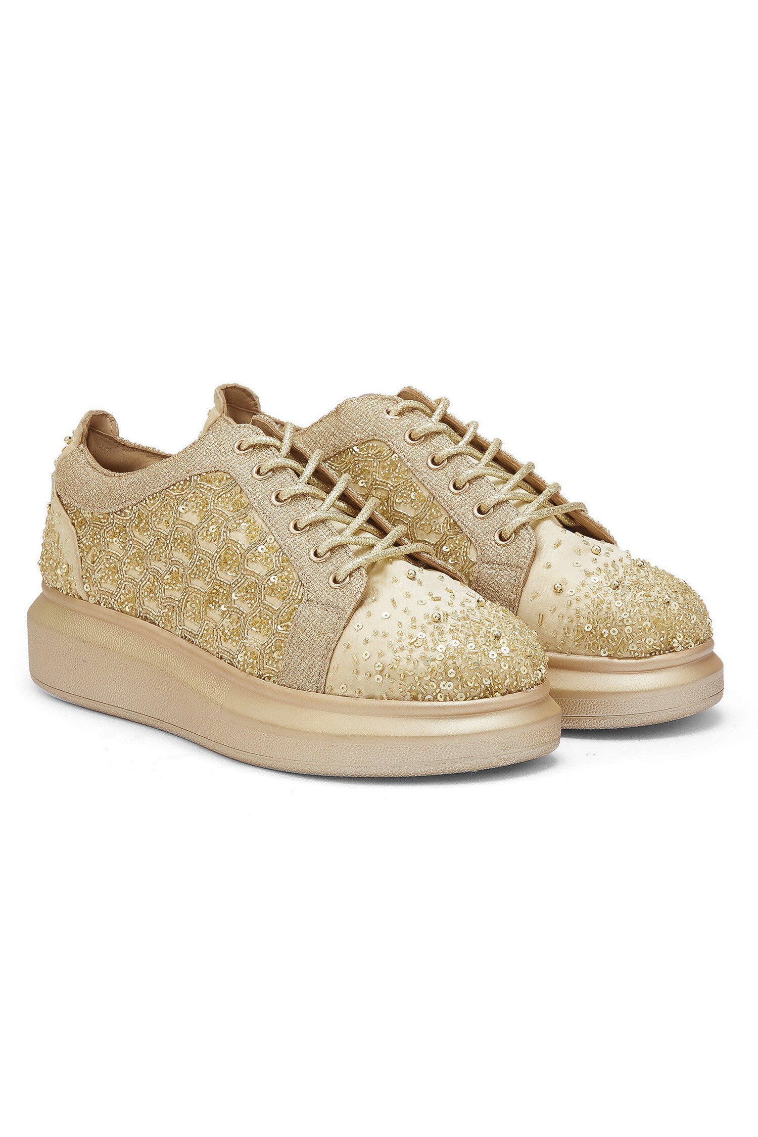 Buy Gold Embroidered Phooljhadi Sneakers by Anaar Online at Aza Fashions.