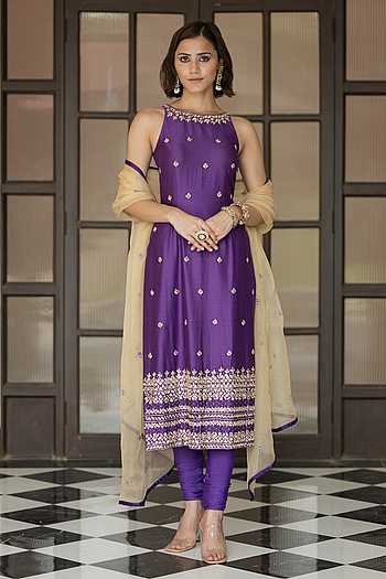 Olive Green Draped Kurta Churidar Set