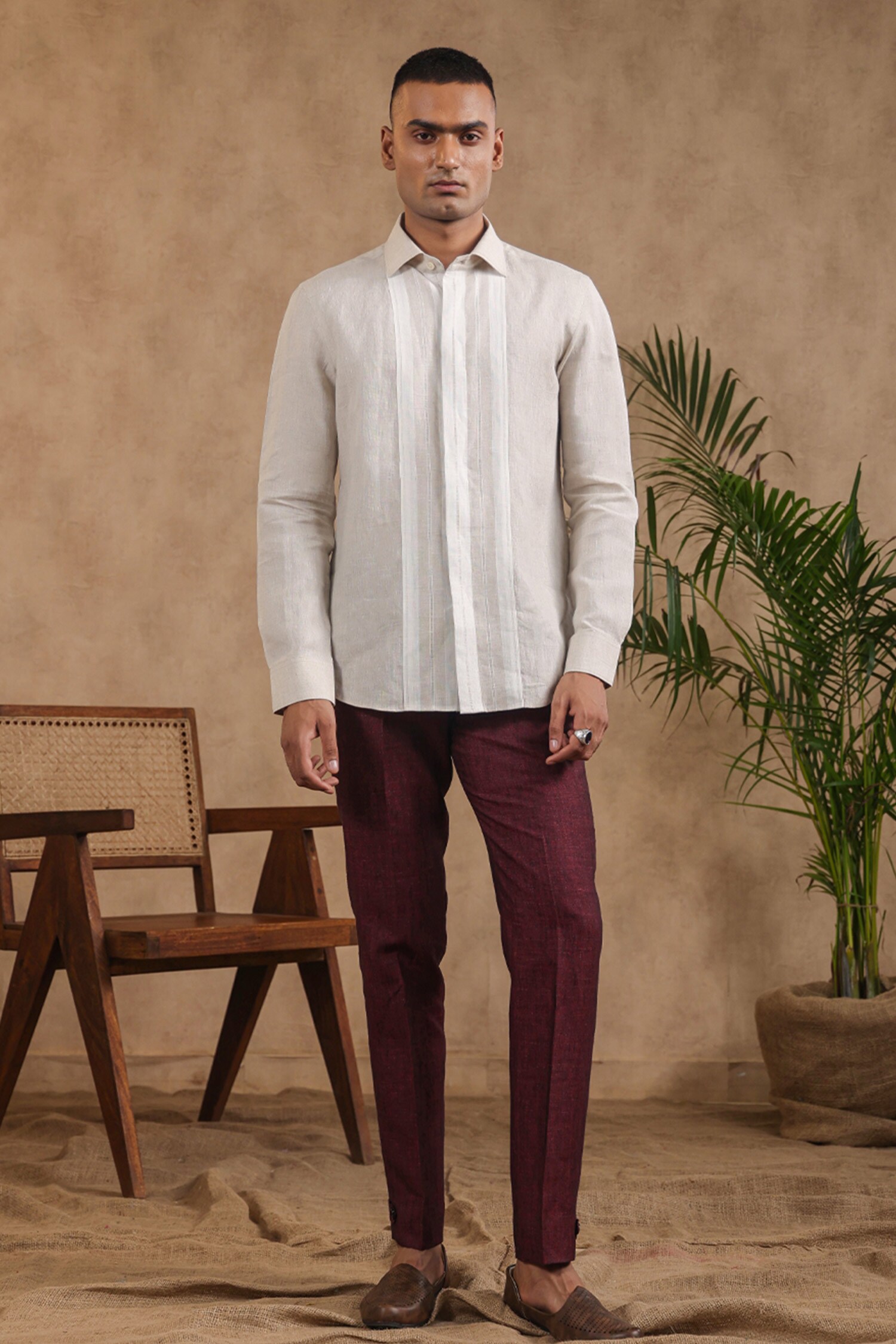 Buy Raw & Rustic by Niti Bothra Beige Lea Full Sleeve Striped Yokes