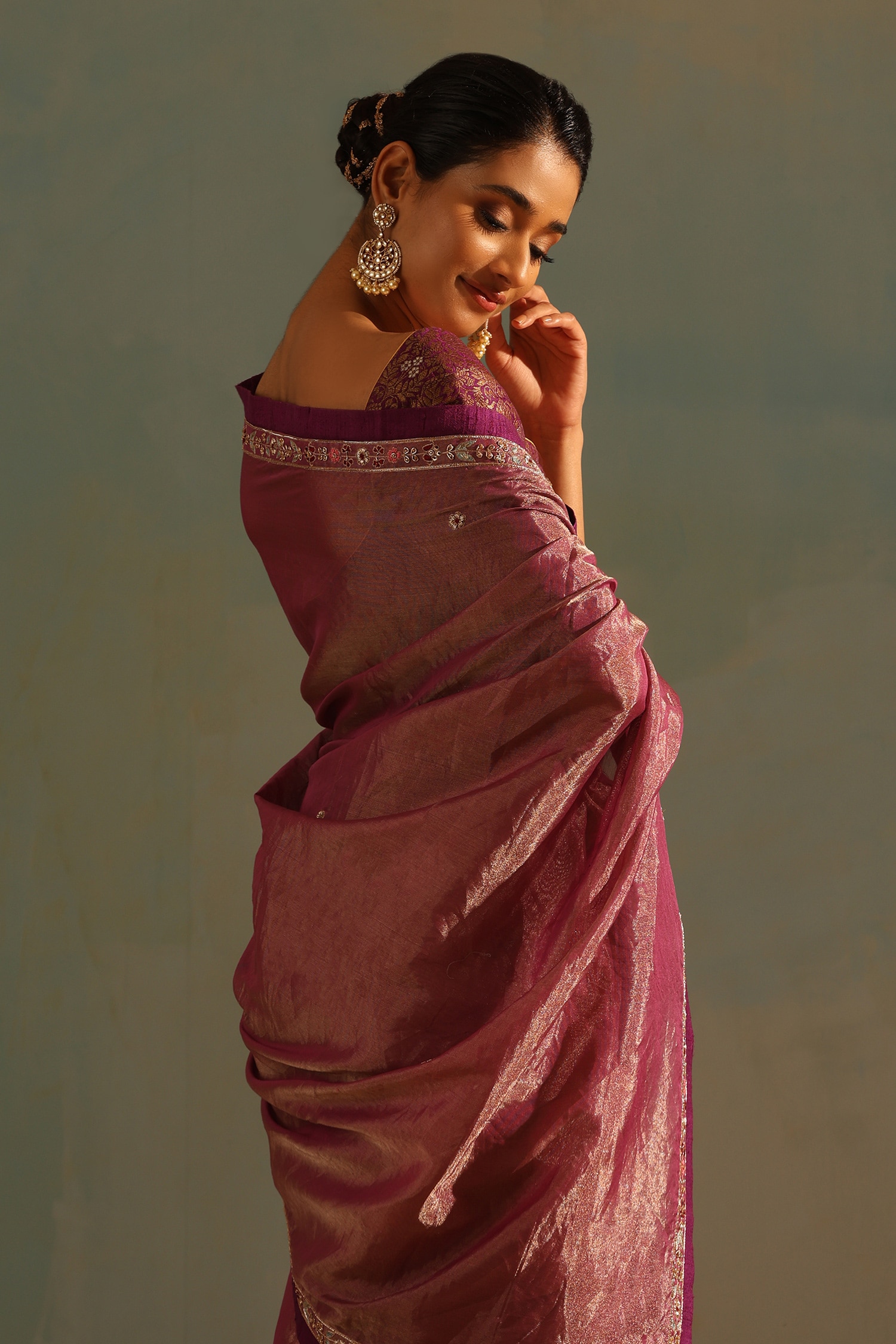 Buy Purple Tissue Silk Placement Hand Embroidery Zardozi Border Saree For  Women by Weaver Story Online at Aza Fashions.