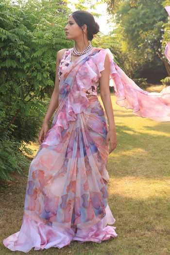 Abstract Floral Draped Saree