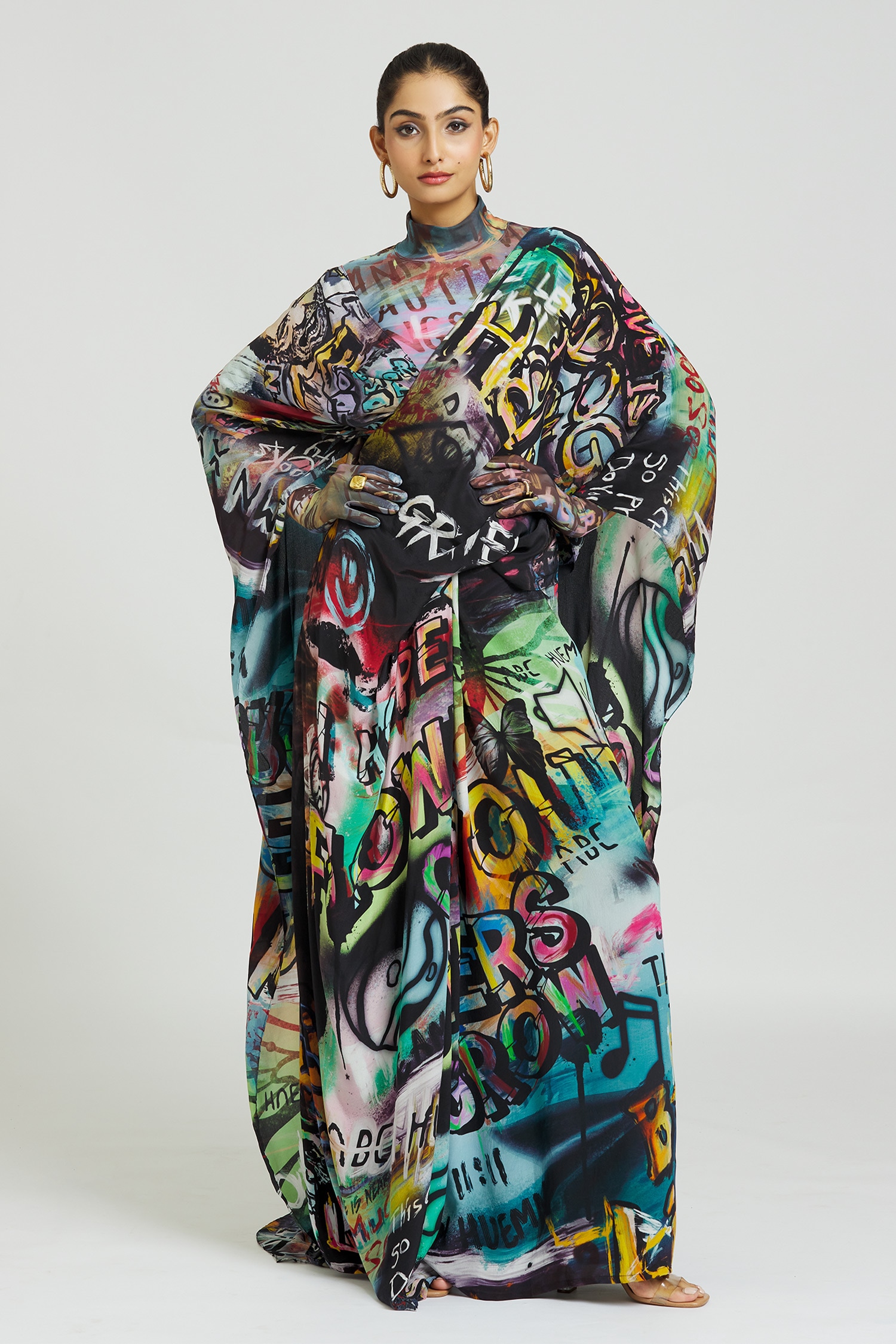 Buy Multi Color Spandex Print Graffiti Turtle Neck Crop Top For Women by  Huemn Online at Aza Fashions.