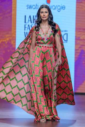 Buy Emerald Green Bemberg Modal Satin Printed And Cowl Flared Jumpsuit