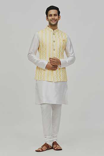Lemon Yellow Bundi Kurta Set