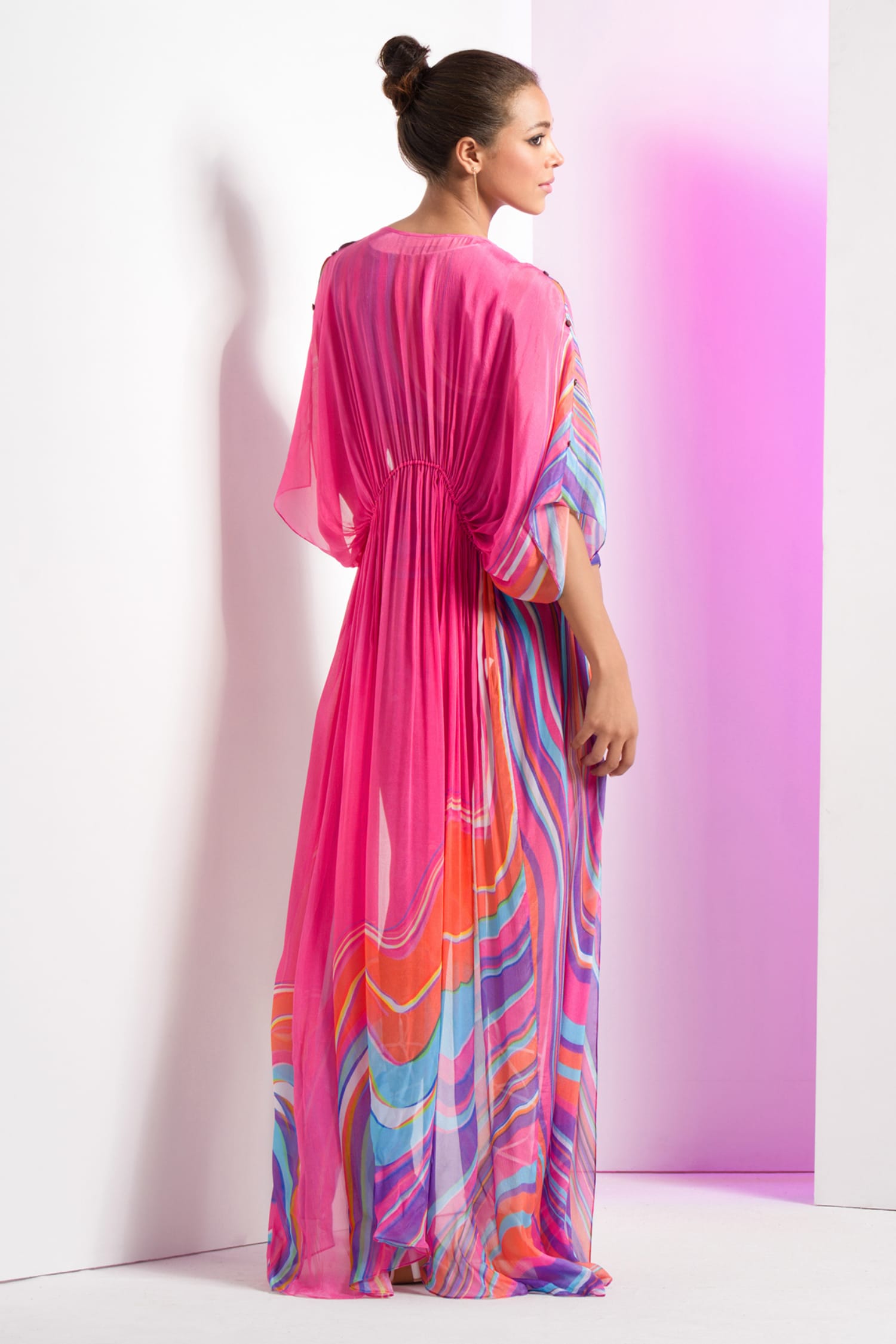 Mandira Wirk - Multi Color Spandex And Chiffon Marma Cutout Bodysuit With  Cape For Women
