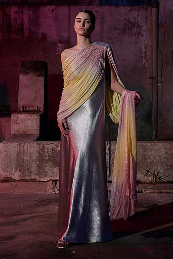 Akhl Collared Gradient Chiffon Cape Dress