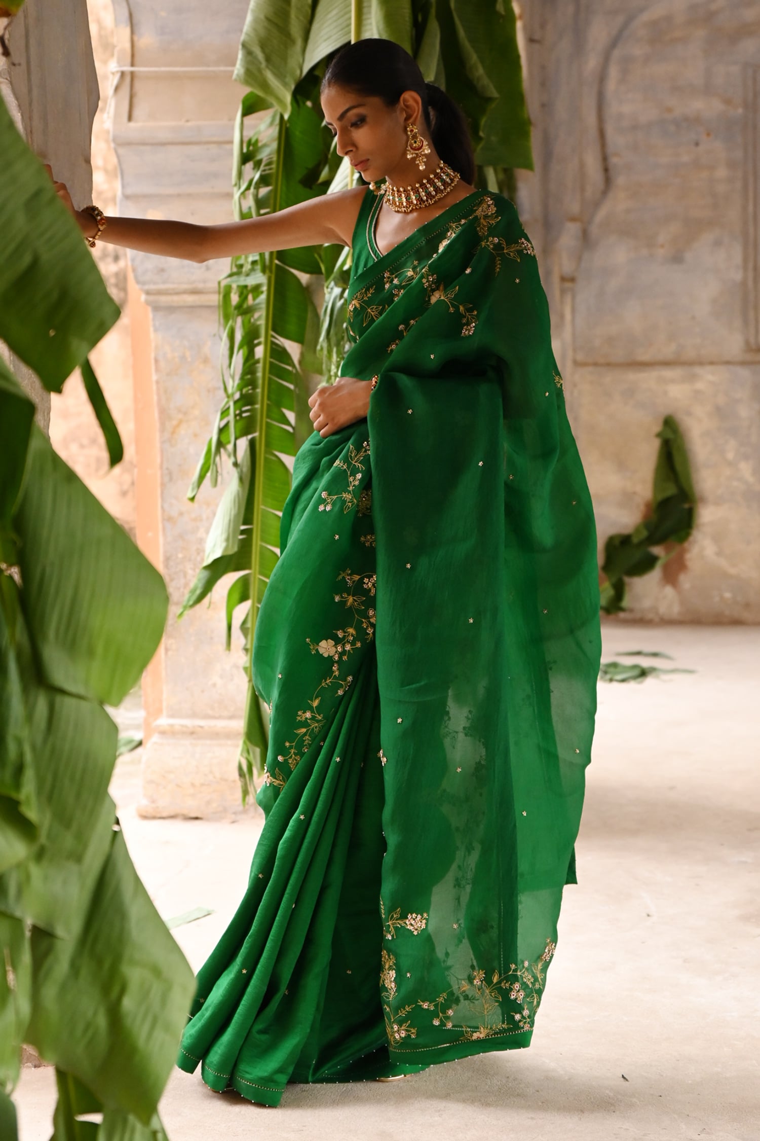 Dark Green Saree in Soft Silk Three Colored Zari - Clothsvil