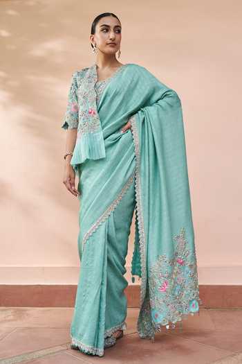 Blue Material Chudidar Set Mesmerized with Intricately Embroidered Muga Silk Top, Subtly Made Plain Santoon Bottom, and a Bemberg Chiffon Dupatta Featuring Floral Printed, and Embroidery