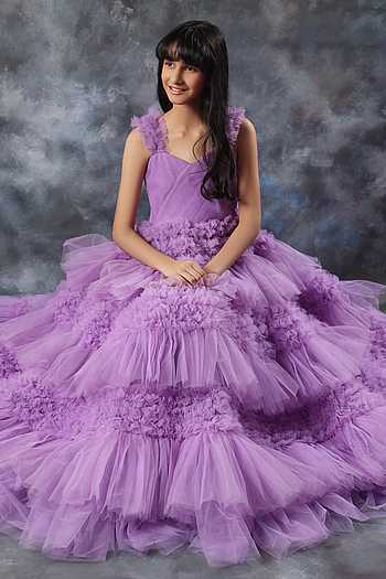 Pruple Ruffland Buy LittleCheer Purple Ruffled Gown For Girls Online | Aza Fashions