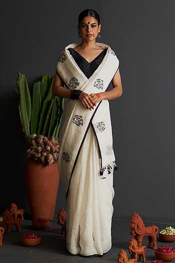 Off White linen Saree main image 1