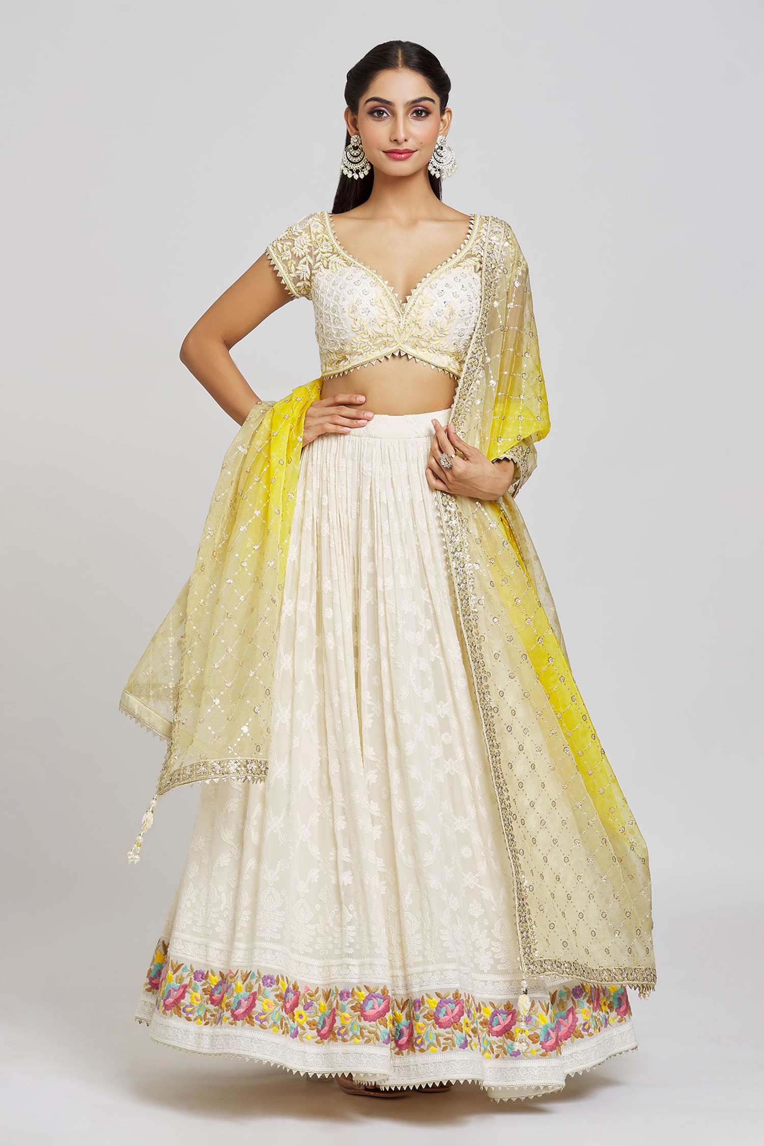 Buy White Net Embroidery Dahlia Bloom Sweetheart Lehenga Blouse Set For  Women by Jiya by Veer Design Studio Online at Aza Fashions.
