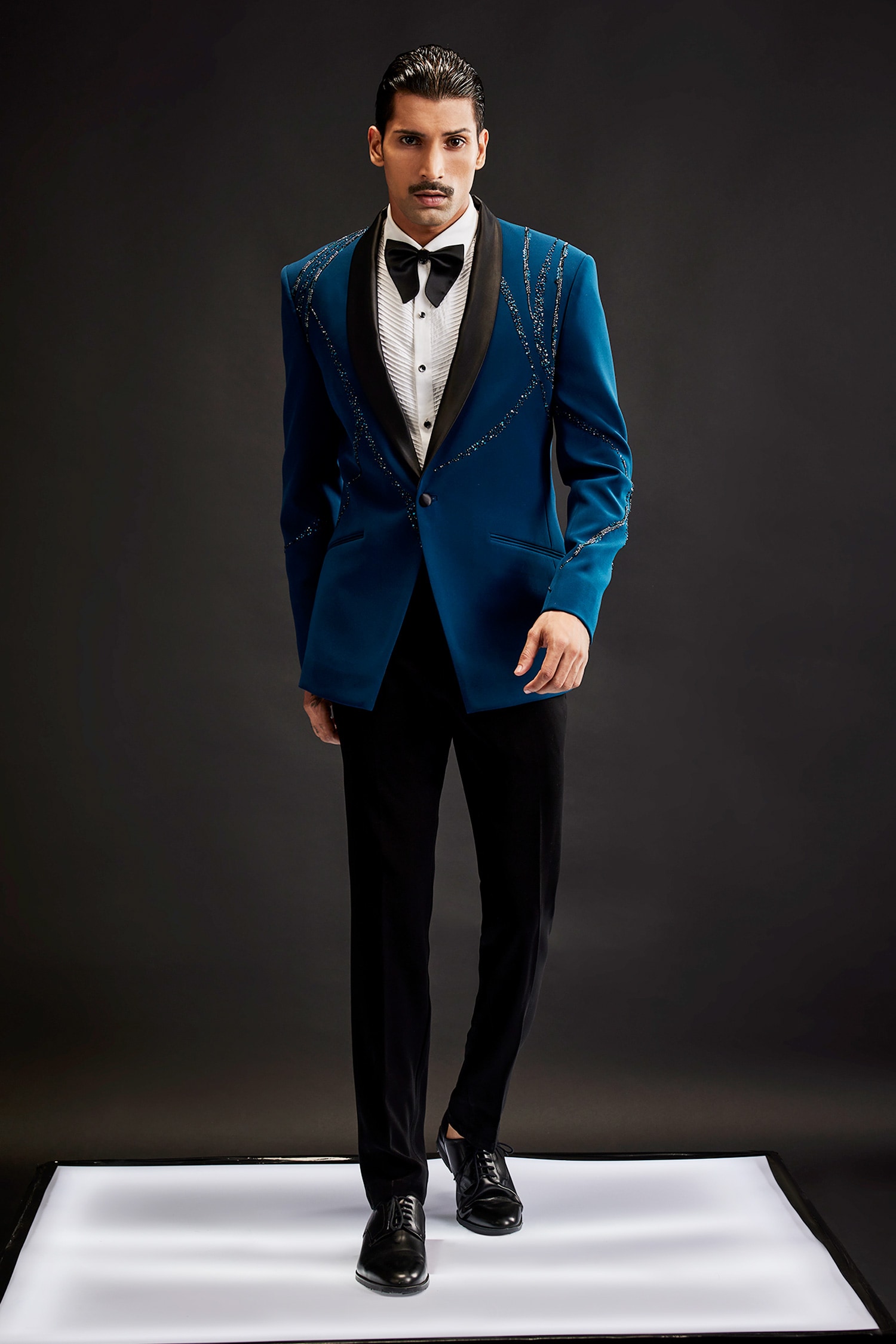 Buy Blue Sandwash Embellished Astral Sequin Tuxedo And Pant Set For Men ...