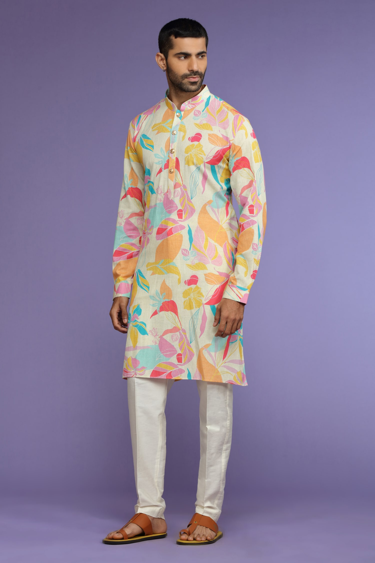 Buy Multi Color Cotton Printed Botanical Kurta Set For Men by Kora By ...