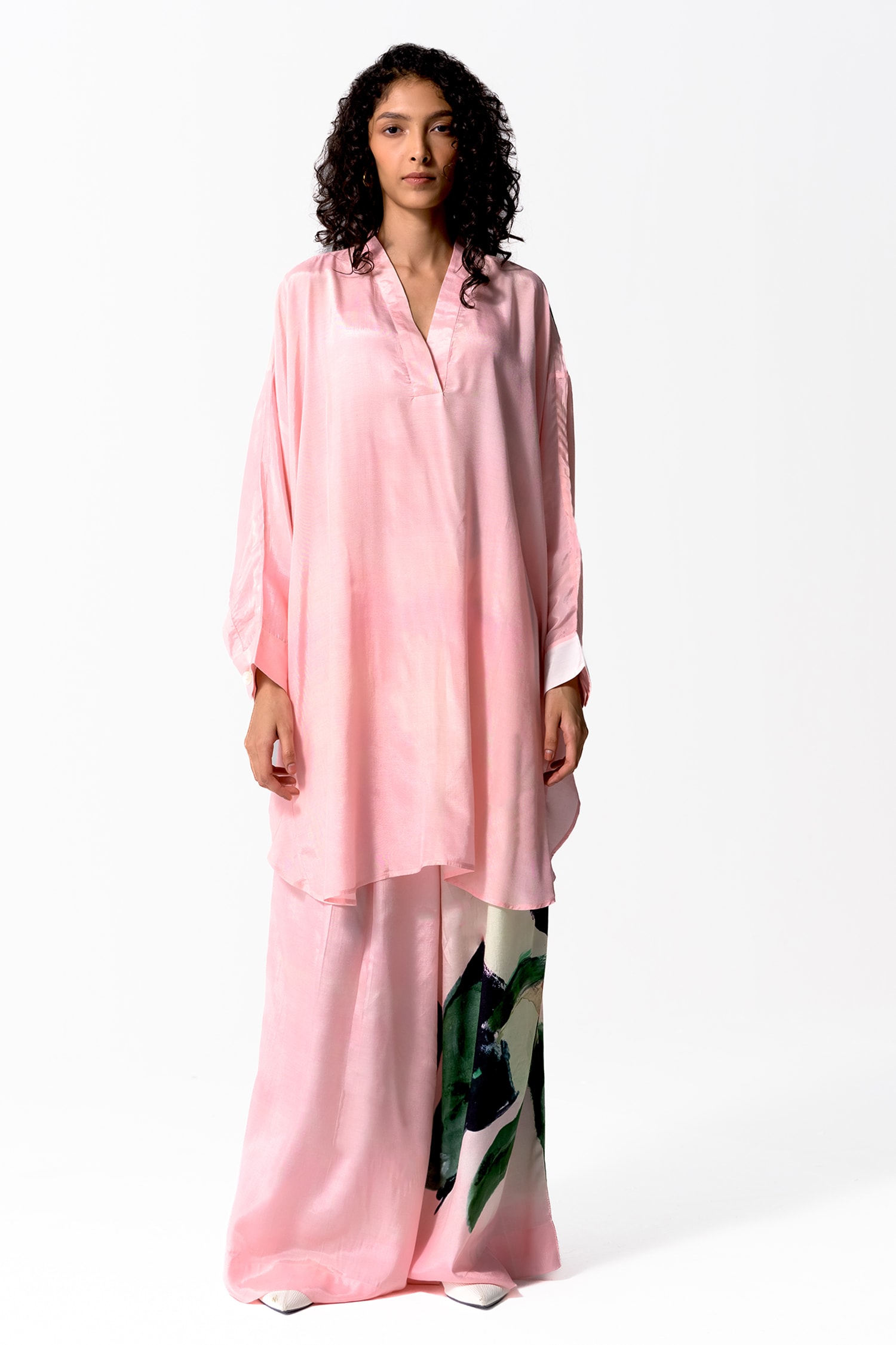 Buy Pink Cotton Silk Budding Flora Back High Low Kurta With Flared Pant ...