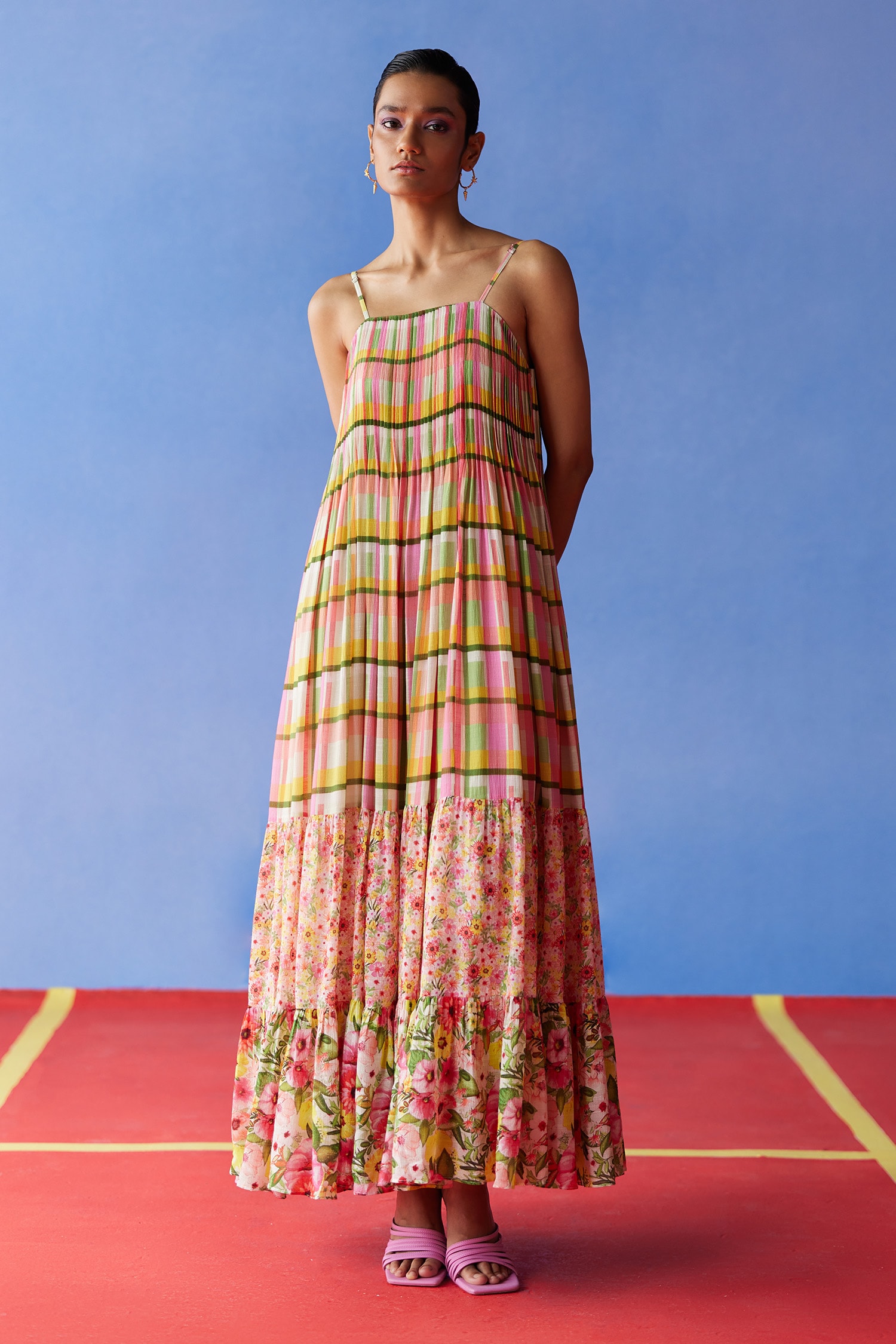 Buy Multi Color Organic Fabric Madras Checkered Earl Strappy Maxi Dress ...