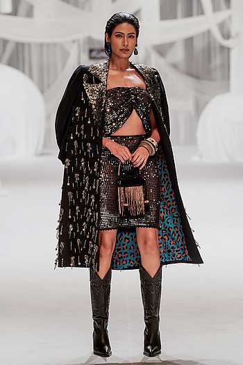 Buy Rara Avis Black Wool Embellished Crochet Top And Skirt Set Online ...
