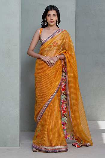 Buy Rishi & Vibhuti Yellow Organza Sunflower Splash Sequin Embroidered ...