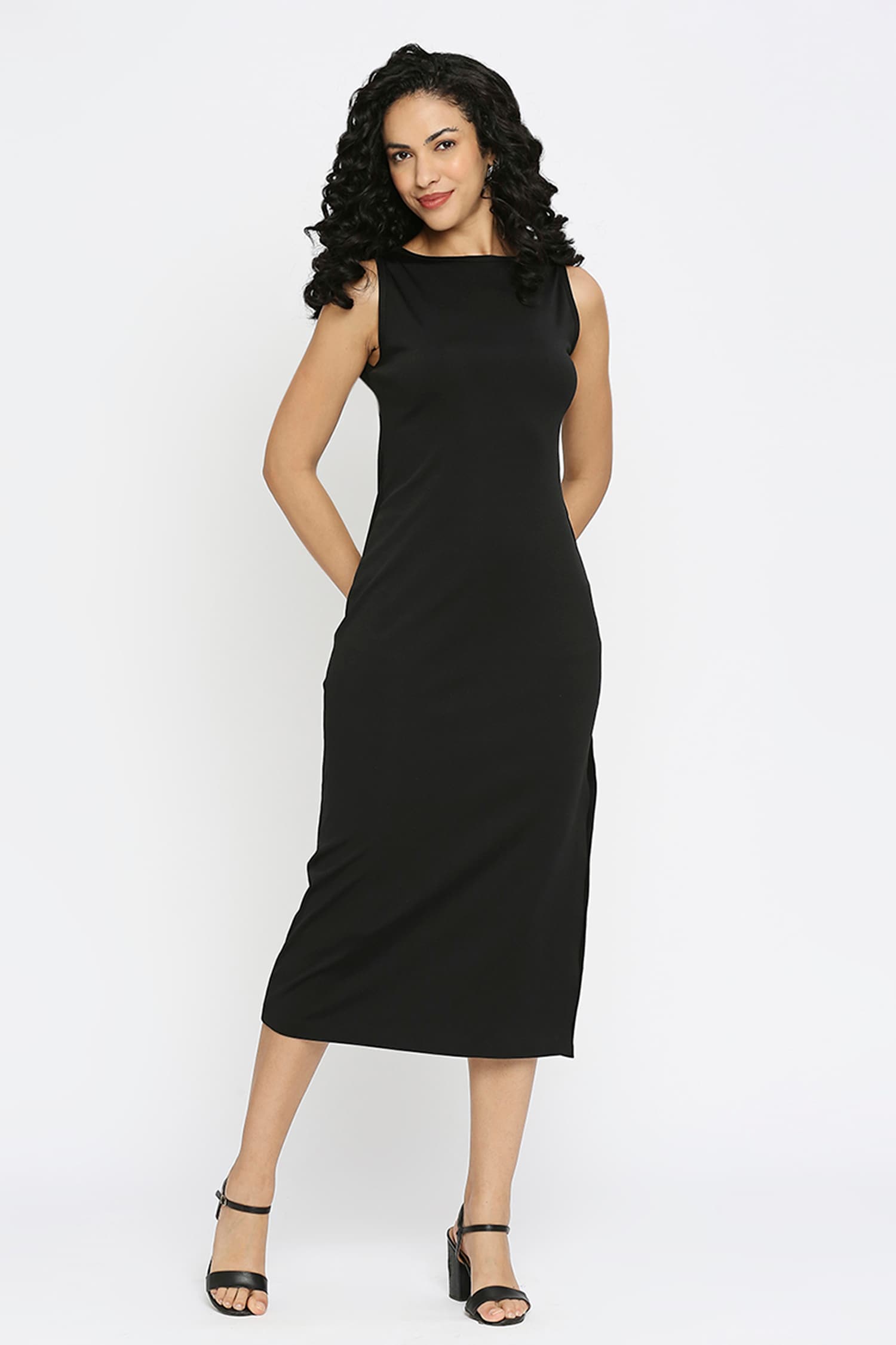 Buy Black Zurich Boat Neck Side Slit Dress For Women by Emblaze Online ...