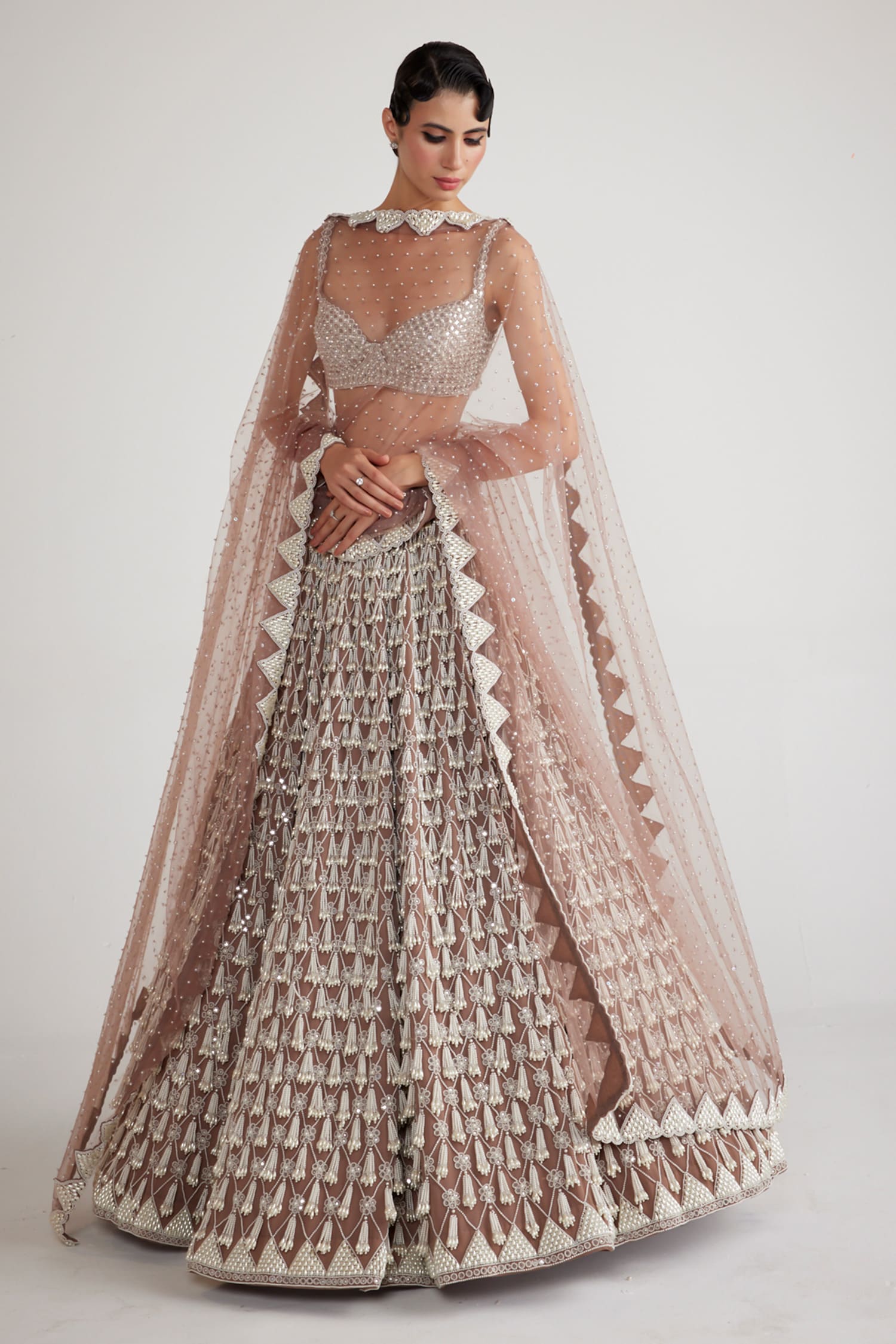 Vvani by Vani Vats  Beige Pearl Embellished Lehenga