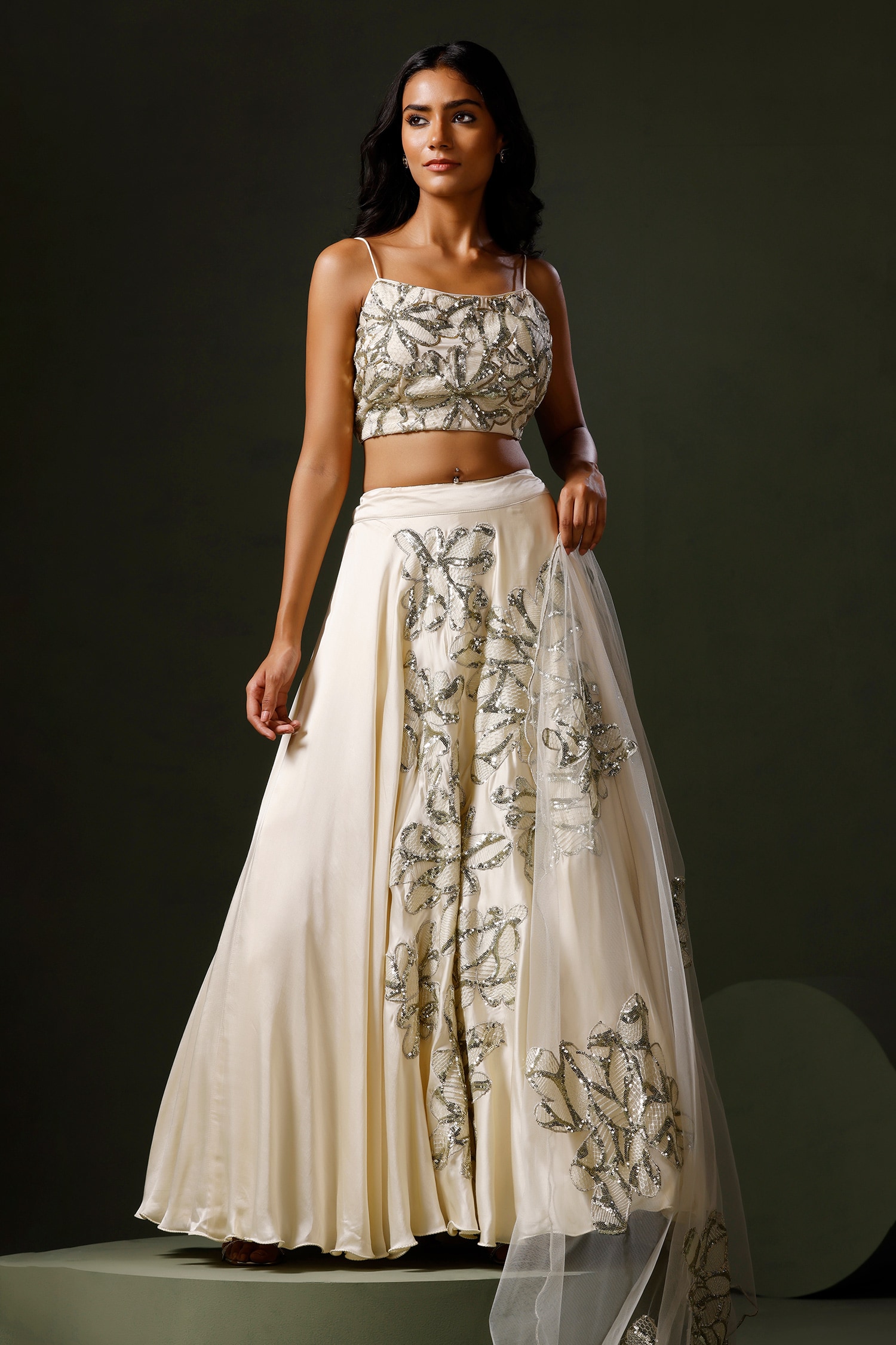 Lavanya The Label Off White & Gold-Toned Embellished Mirror Work Ready to  Wear Lehenga & Blouse With Dupatta - Absolutely Desi