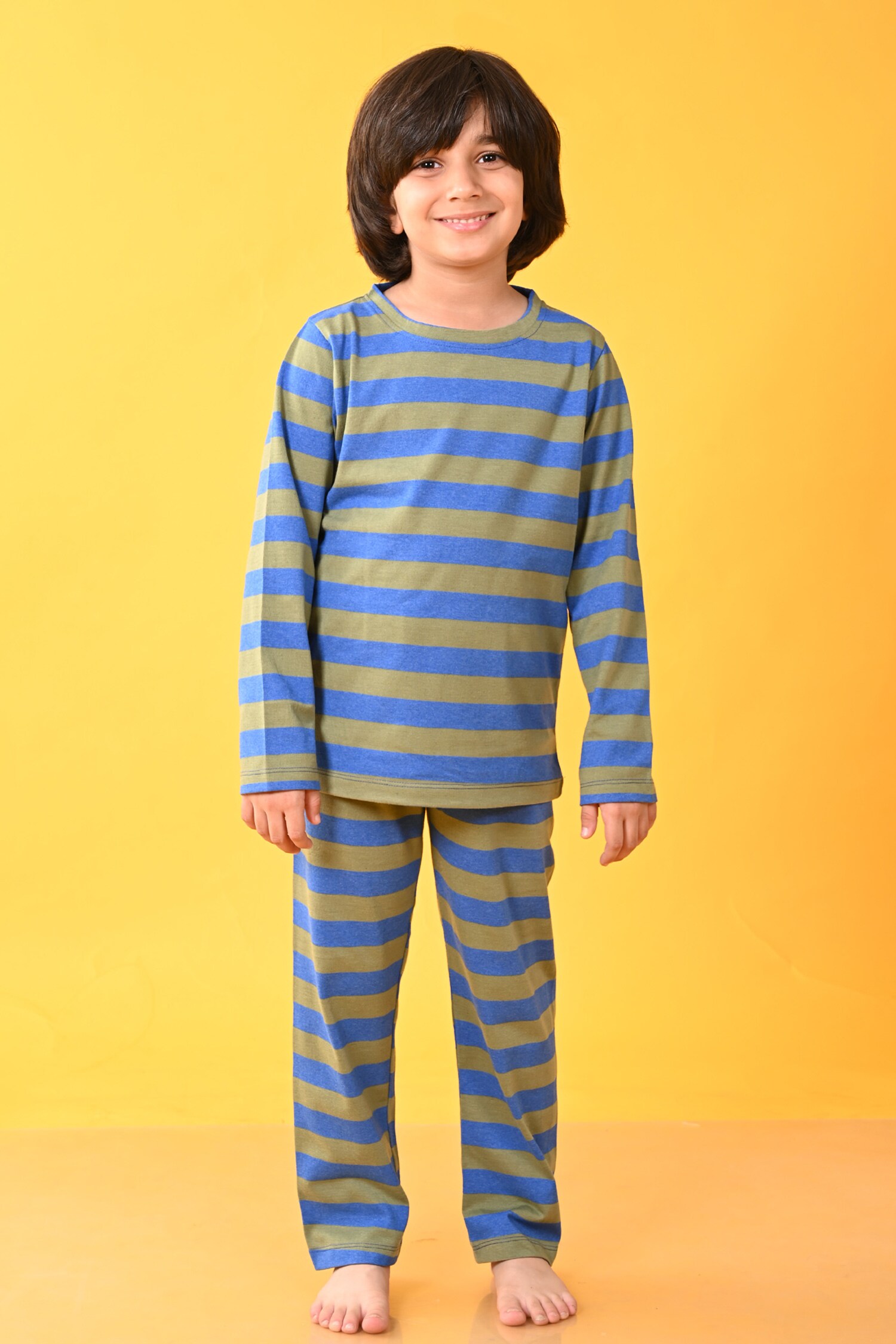 Buy Anthrilo Green Dual Tone Stripe Pattern Night Suit For Boys Online Aza Fashions