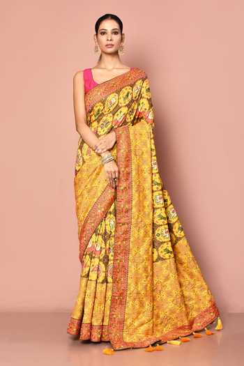 Multi Printed Silk Saree With Unstitched Blouse Piece