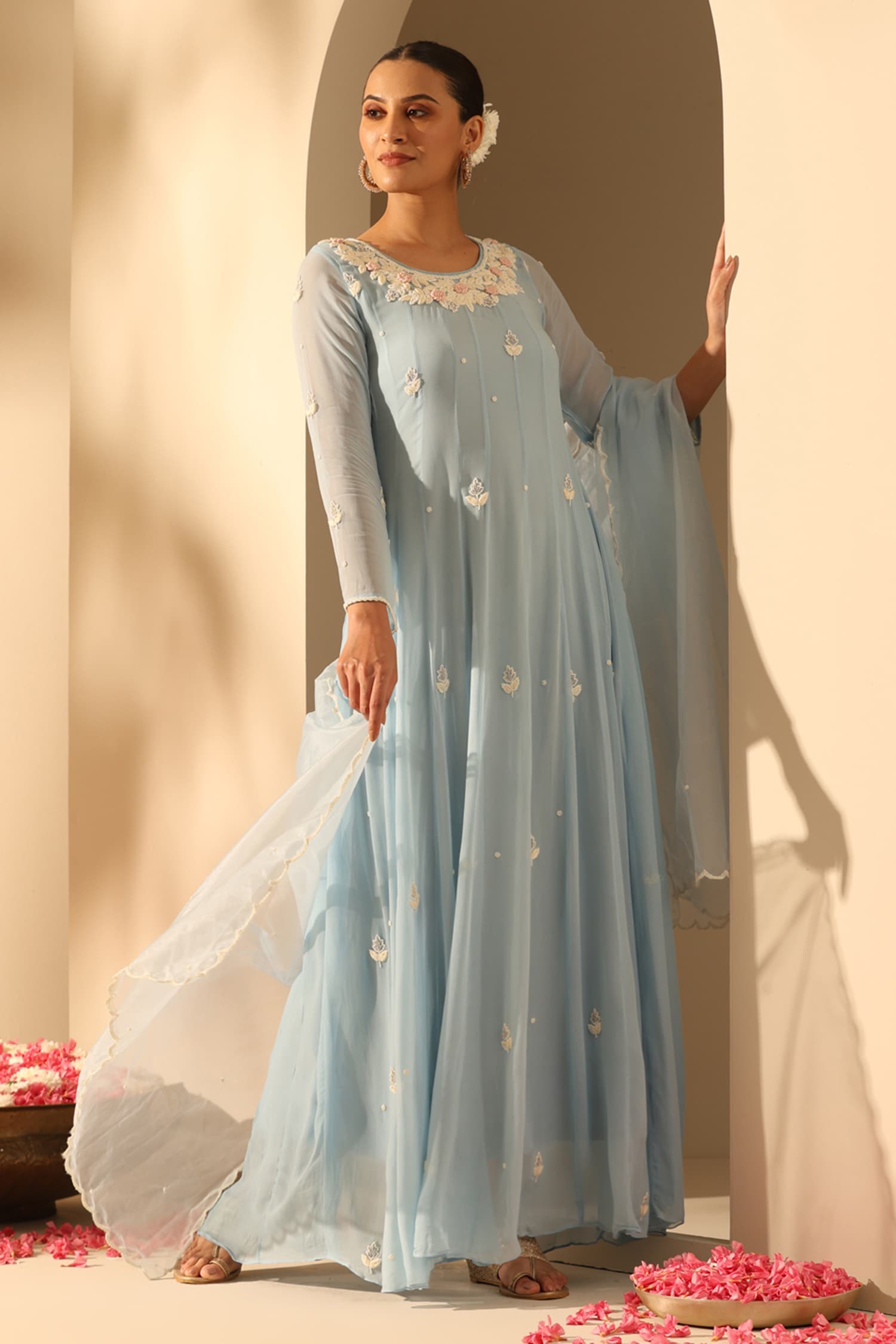 Pastel store blue anarkali