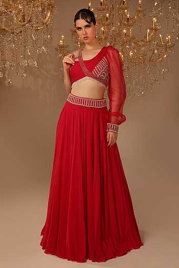 Dahila Pink Georgette blouse and Skirt