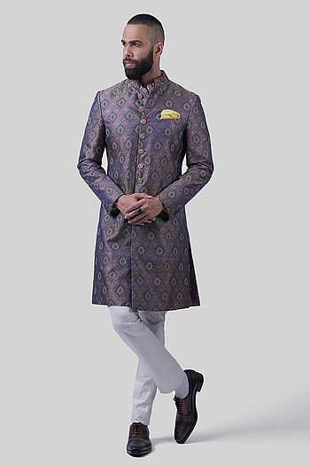 Buy Raghavendra Rathore Jodhpur Blue The Coronation Silk Woven Achkan ...