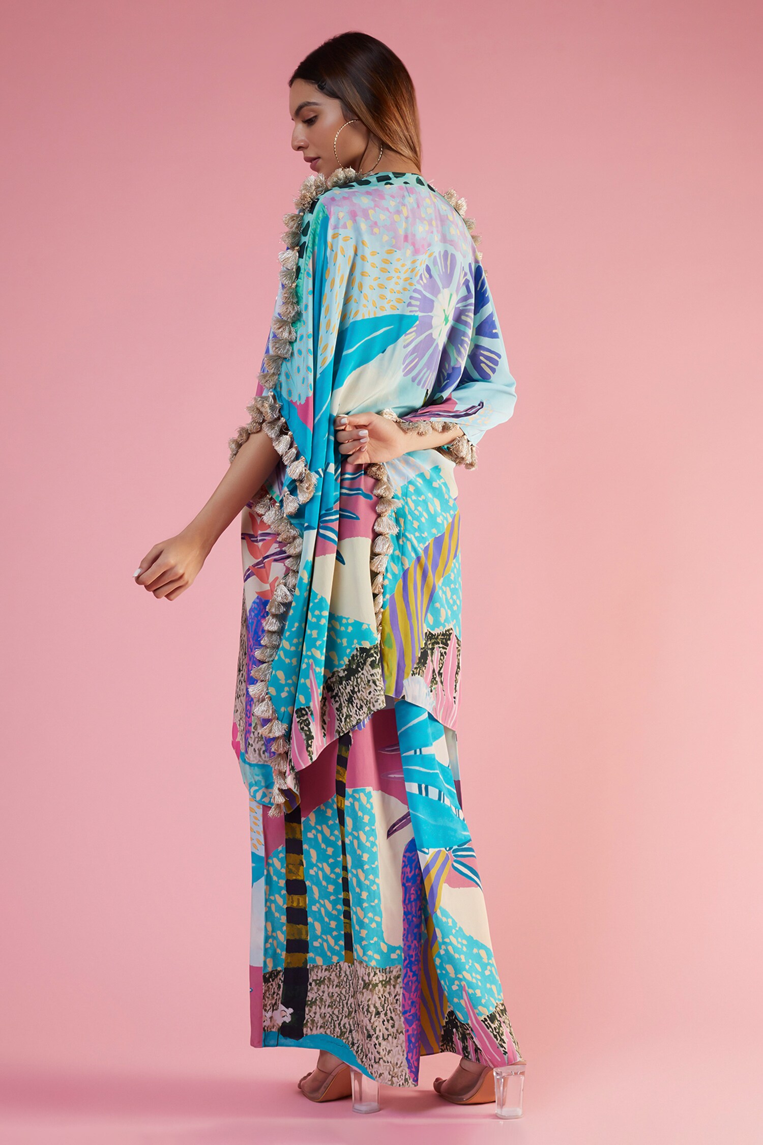 Buy Multi Color Crepe Printed Tassel Round African And Embroidered Kaftan  For Women by Payal Singhal Online at Aza Fashions.