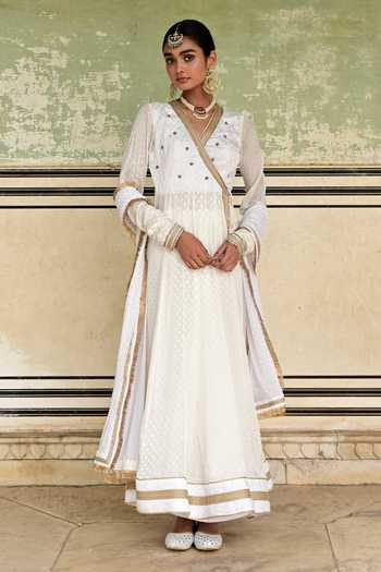 Chartreuse Dots Cotton V Neck Anarkali main image 1