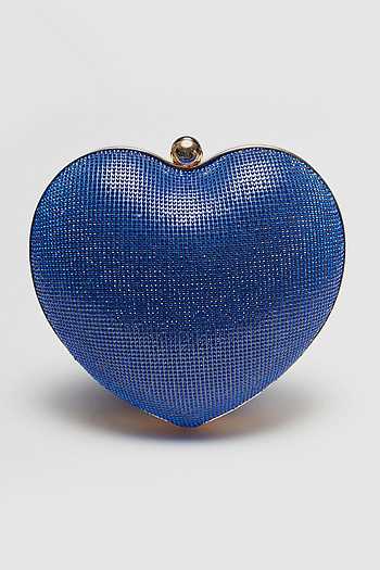 Buy Blue Rhinestones Heart Shaped Embellished Clutch by Alor Bags ...