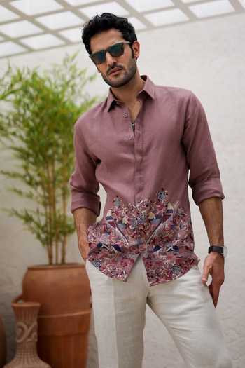 トップス 731 Buy Multi Color Linen Embroidery Pure Botanical Shirt For Men by