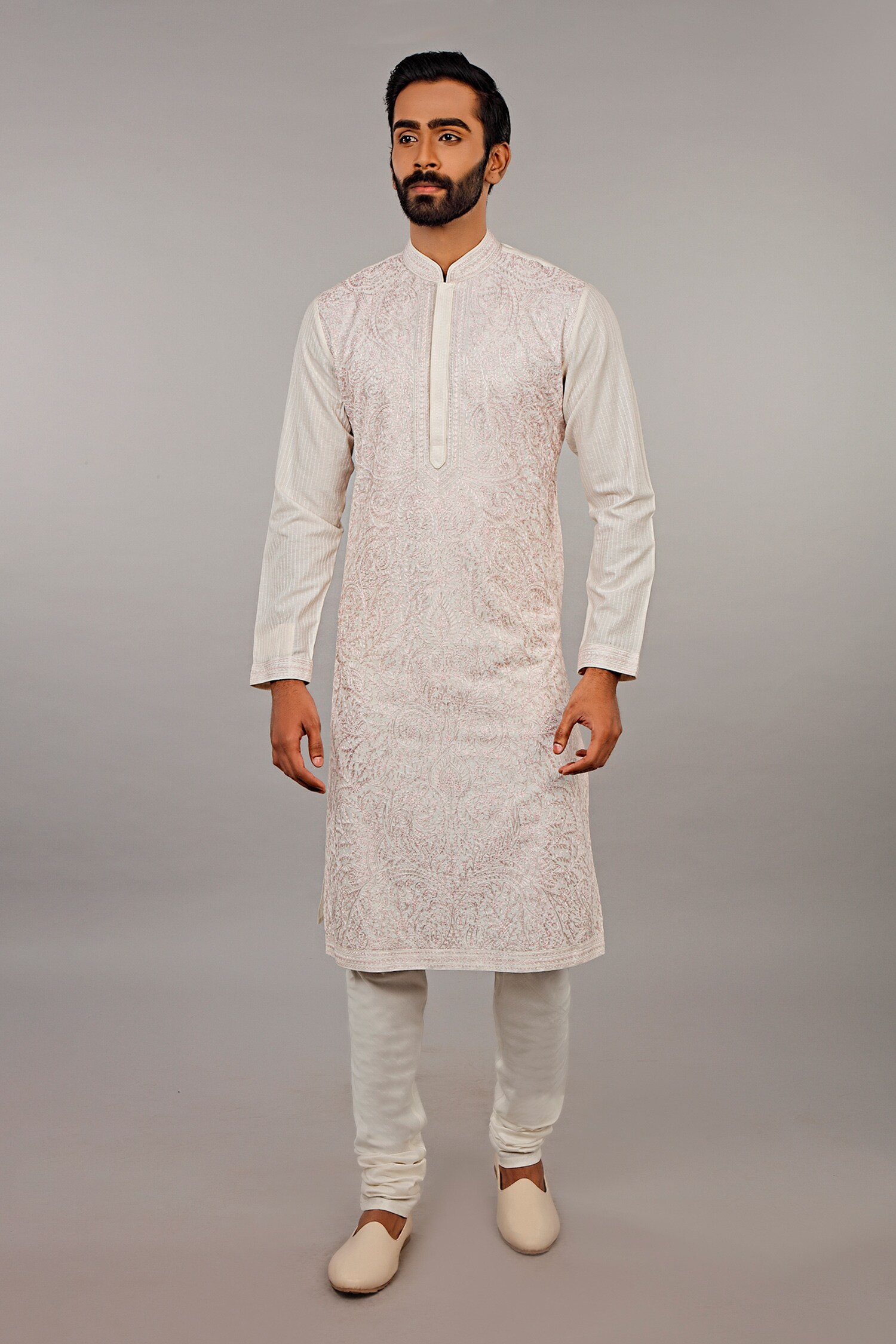 Buy Vanshik White Embroidered Silk Kurta Set Online | Aza Fashions