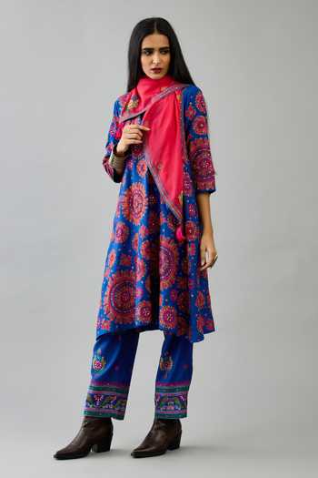 Pastel Blue Poppy Motif Boota A-line Kurta Set main image 1