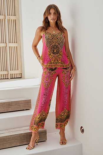 Buy Pink Viscose Silk Cougar Florence Print Palazzo Pant For Women by