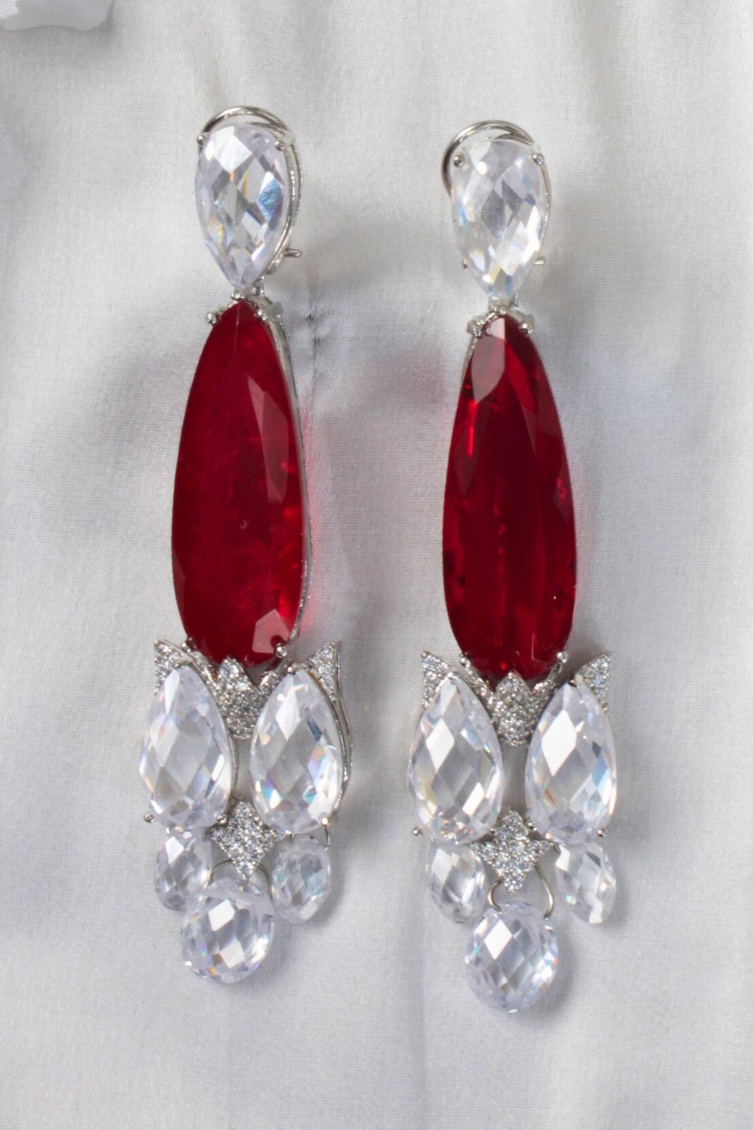 Kairangi Drop Earrings for Women Red Crystal Earrings Elegant Silver –  YellowChimes