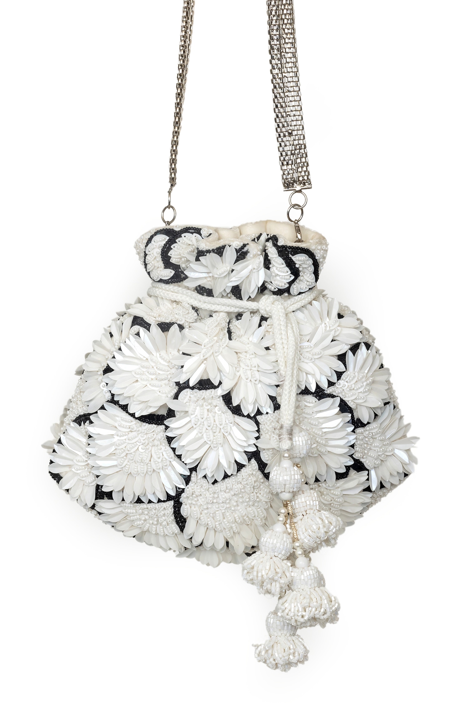 Buy Black Embellished Swan Floral Potli Bag by SG Collection by Sonia ...