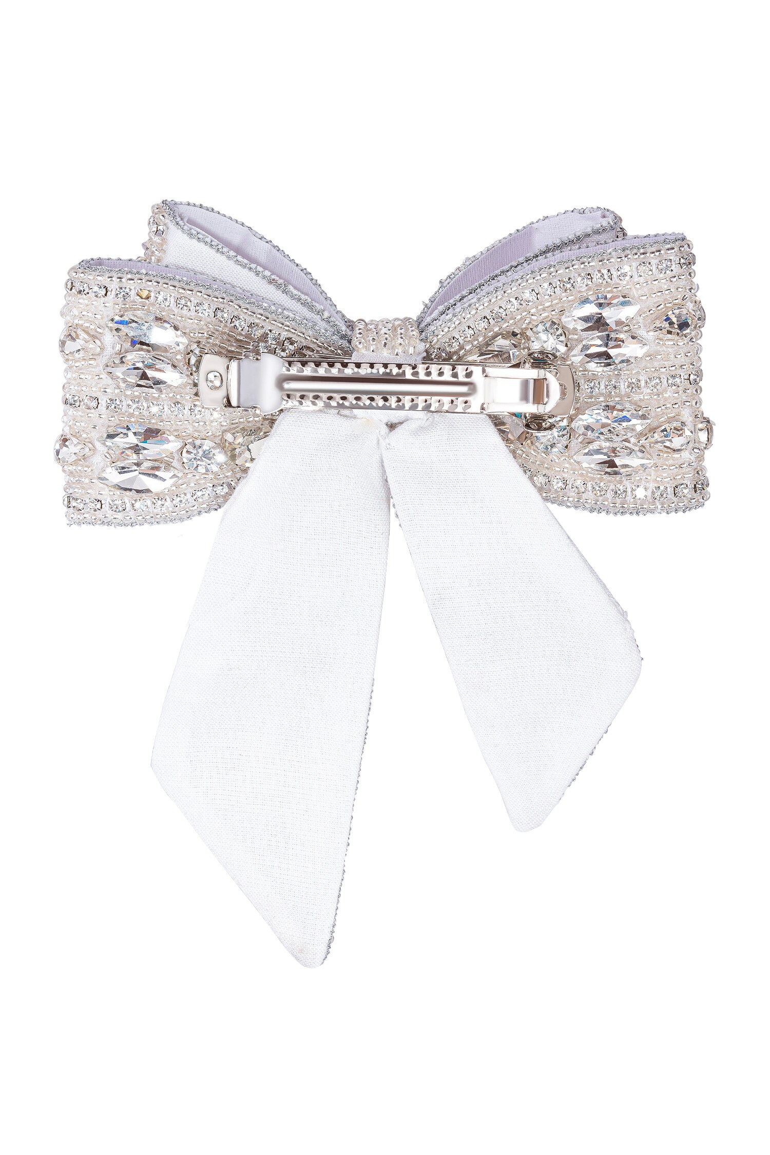 Solar Eclipse Embellished Hair Bow Barrette Clip | Hand-Stitched White