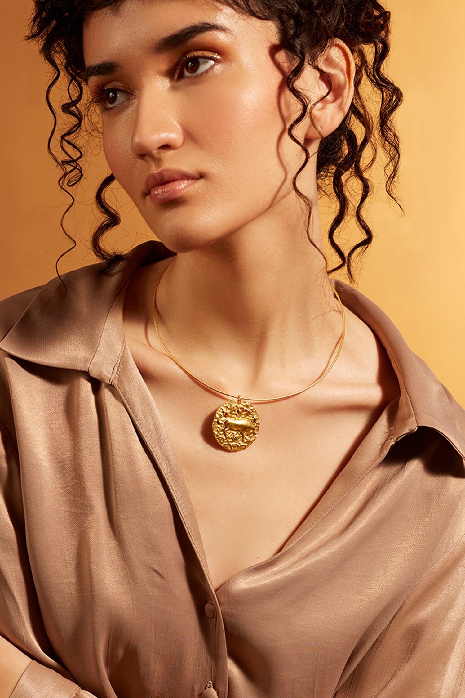 Buy Gold Plated Torque Style Taurus Celestial Pendant Necklace by