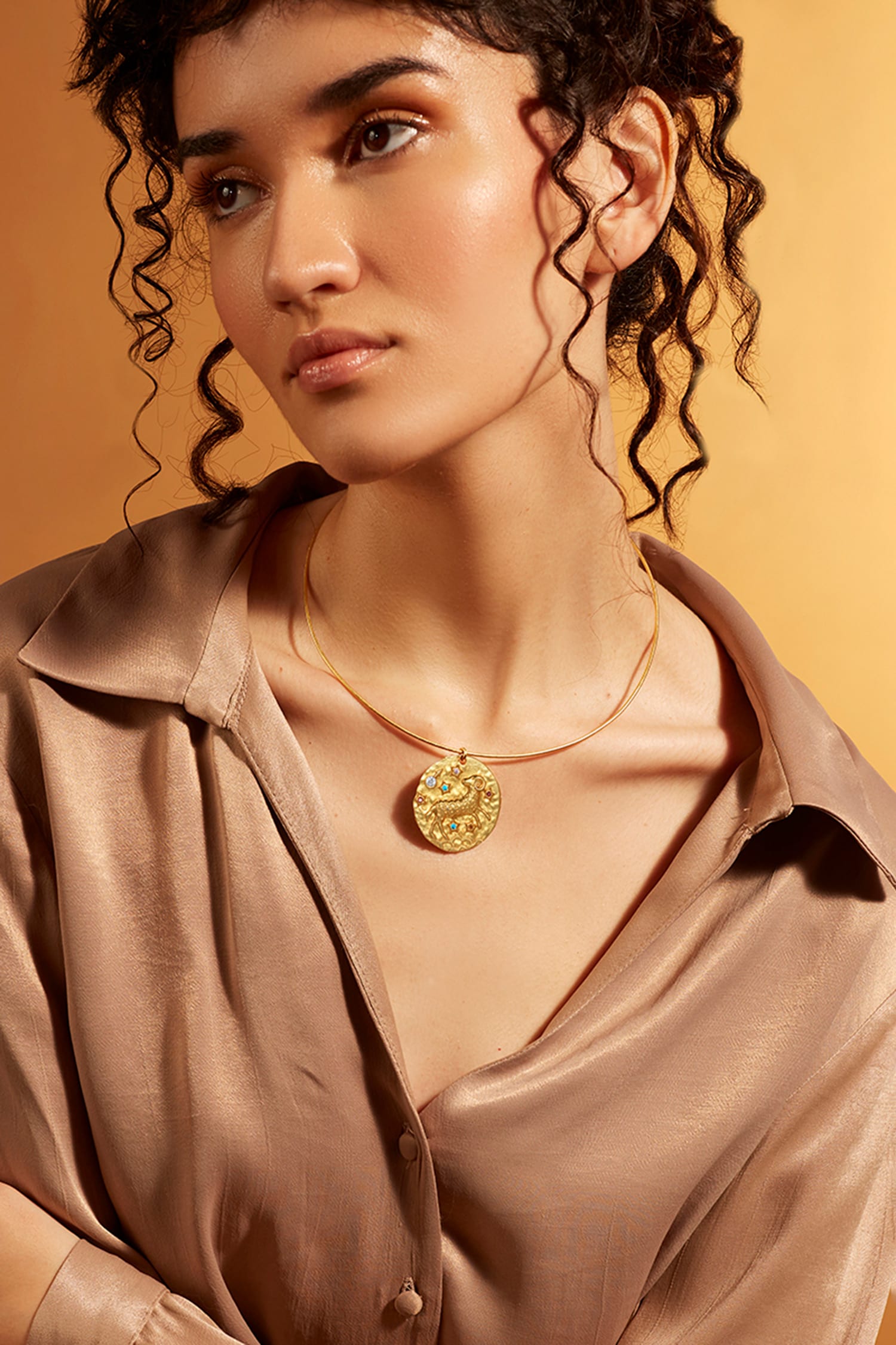 Buy Gold Plated Torque Style Aries Celestial Pendant Necklace by joules