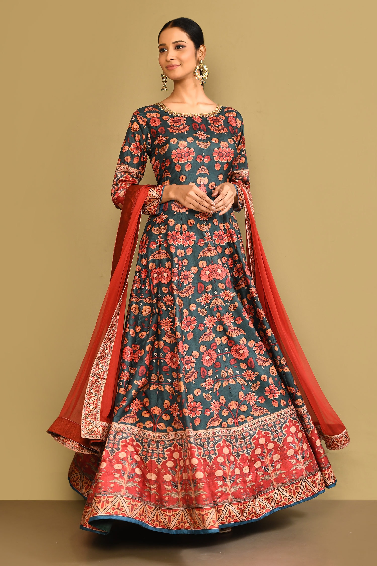 Floral Digital Print Anarkali With Dupatta 