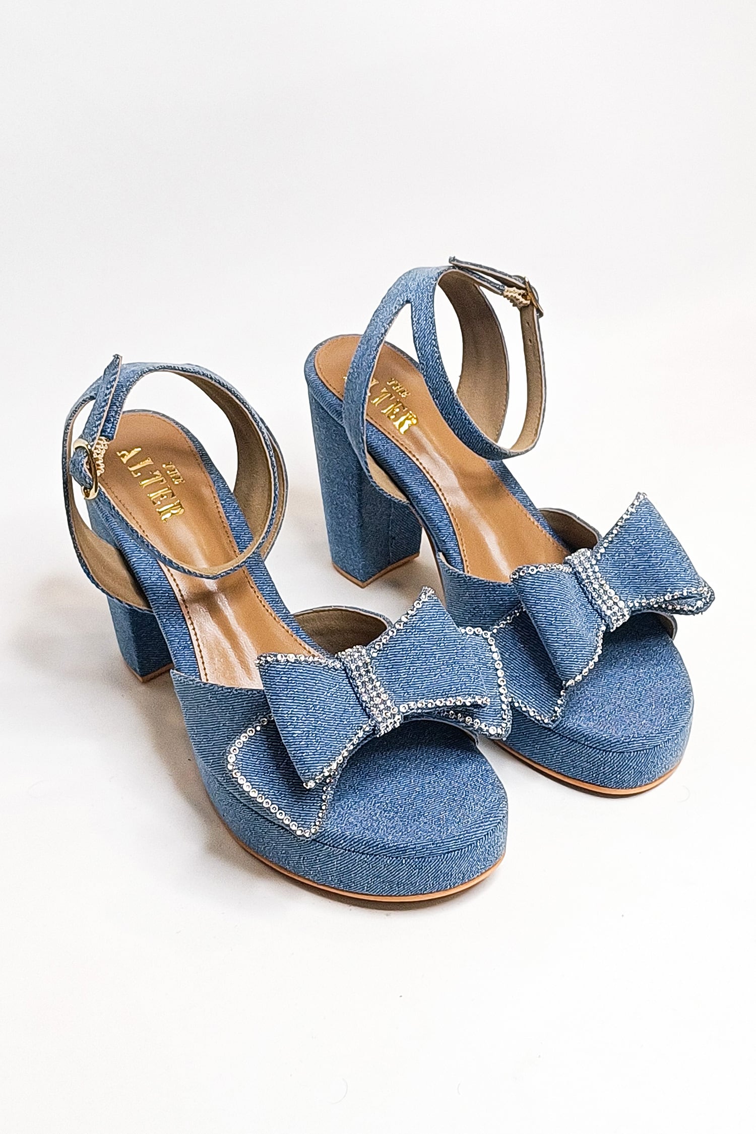 Buy Denim Blue Stud Block Heels for Women Online in India