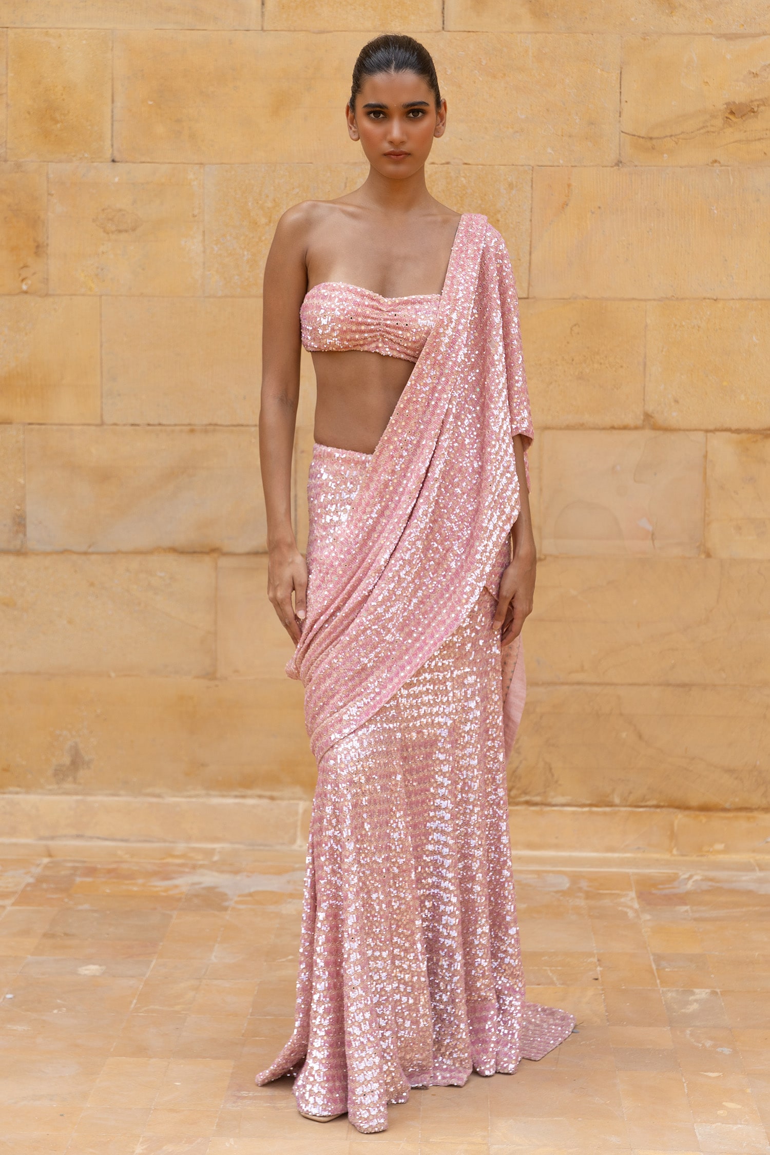 Buy Blush Pink Sequins And Cutdana Lumiere Saree by Designer Sawan Gandhi  Online at Ogaan.com